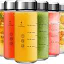 12oz Glass Juice Bottles - 6 Pack Wide Mouth Glass Bottles with Lids- BPA Free, Stainless Steel Lids for Juicing, Smoothies, Infused Water, Beverage Storage - Leakproof, Borosilicate, Clear