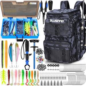 PLUSINNO Fishing Backpack with Rod Holders Tackle Box, 42L Large Water-resistant Fishing Tackle Bag Store Fishing Gear