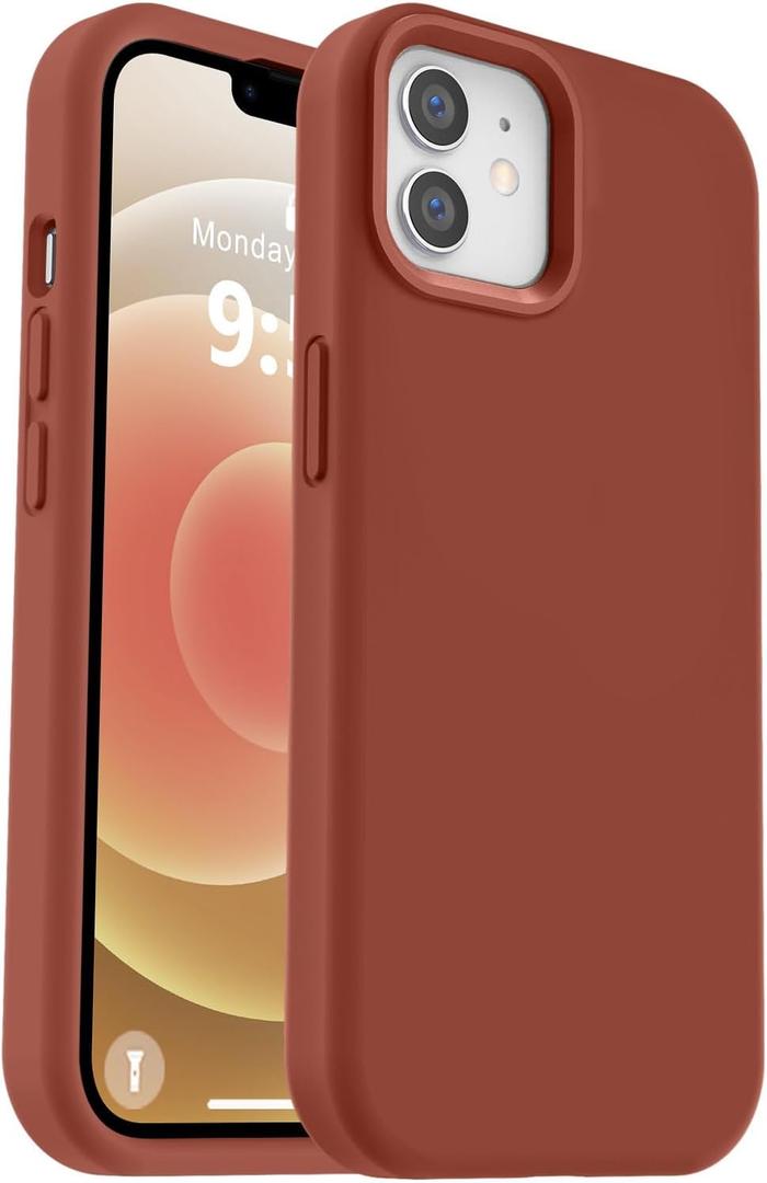 Vooii Compatible with iPhone 12 Case/iPhone 12 Pro Case, Liquid Silicone Upgrade [Soft Anti-Scratch Microfiber Lining] [Shockproof Drop Protection] Phone Case 6.1 inch - Caramel