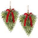 RoseCraft 2PCS Christmas Decorations, Artificial Front Door Christmas Wreaths, Hanging Bell Bow Decorations, for Fireplace Home Holiday Wall Party Xmas Decor.