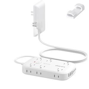 Extension Cord with Outlet Cover & Multi USB- 5 FT, Ultra Thin Plug Concealer with Cord & 12AC Outlet 6 USB (24W/4.8A), Charging Station for Multiple Devices, for Behind Wall Furniture Couch Sofa TV (White)