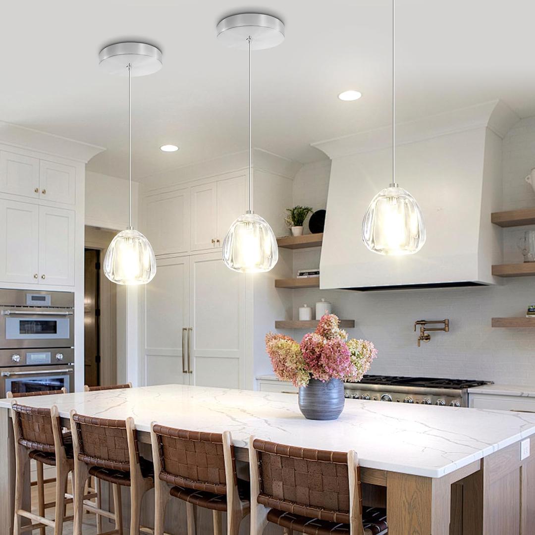 1-Light Crystal Pendant Light Mini Chandelier Crystal Ball Chandelier for Kitchen Island Dining Room Bedroom Hallway Chrome Mini Globe Hanging Light Fixture (Silver)