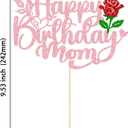 Ephlyn 1Pcs Happy Birthday Mom Cake Topper Glitter Best Mom Ever Cake Decorations for Happy Mothers Day Mom Birthday Party Decorations Pink