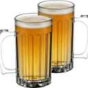 23oz Plastic Beer Mugs with Handle Set of 2, Reusable Clear Beer Stein Drinking Cups for Party Bar Home Hotel, Perfect for Cocktail Juice Beverages