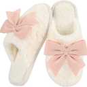Women's Cute Bow Slippers Cartoon House Fur Shoes Cozy Indoor Momory Foam Outdoor (9-10, Pink)