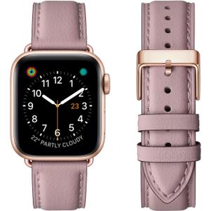 OMIU Square Bands Compatible for Apple Watch 38mm 40mm 42mm 44mm, Genuine Leather Replacement Band Compatible with Apple Watch Series 6/ 5/ 4/ 3/ 2/ 1, iWatch SE (Laverder/ Rose Gold Connector, 38mm 40mm)