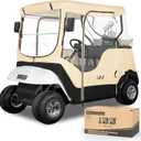 10L0L Golf Cart Enclosure Fit for 2 Passengers EZGO TXT RXV,600D Waterproof Snowproof Golf Buggy Keep Warm Cover, 2 Door Zippers 4-Side Clear Window and 4 Windproof Hooks Golf Cart Rain Cover, Black (Beige)