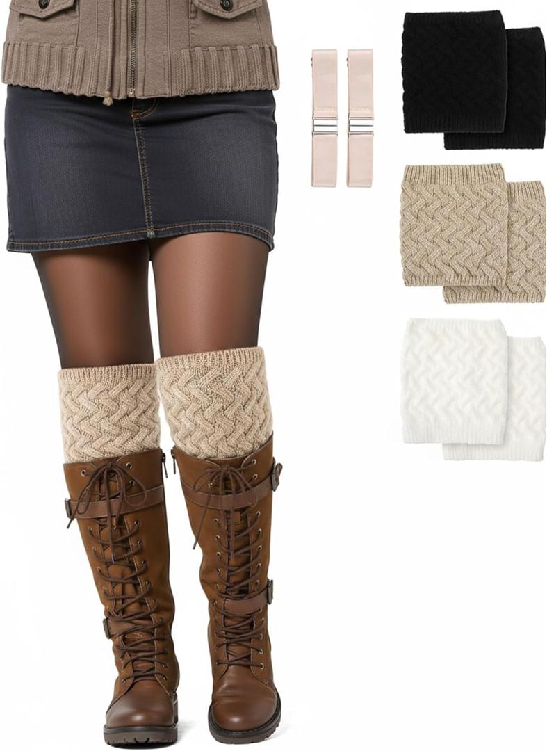 Coume 2/3 Pairs Extra Large Women Boot Cuffs Socks Crochet Winter Warm Knitted Wide Calf Short Boot Topper Gifts Leg Warmers (Classic)