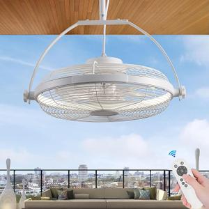 Gazebo Fans Outdoor Hanging Ceiling Fans with Lights,16" Portable Plug in Ceiling Fan,Multi-angle Adjustable Floor Fans,White Outdoor Ceiling Fans for Patios.