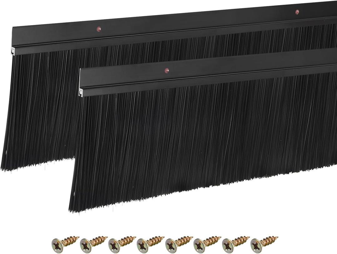 uxcell 2Pcs Door Brush Bottom Sweep H-Shape Aluminum Alloy Base with 3.9-inch Nylon Brush for Home, Industrial (39-inch L x 4.9-inch W, Black)