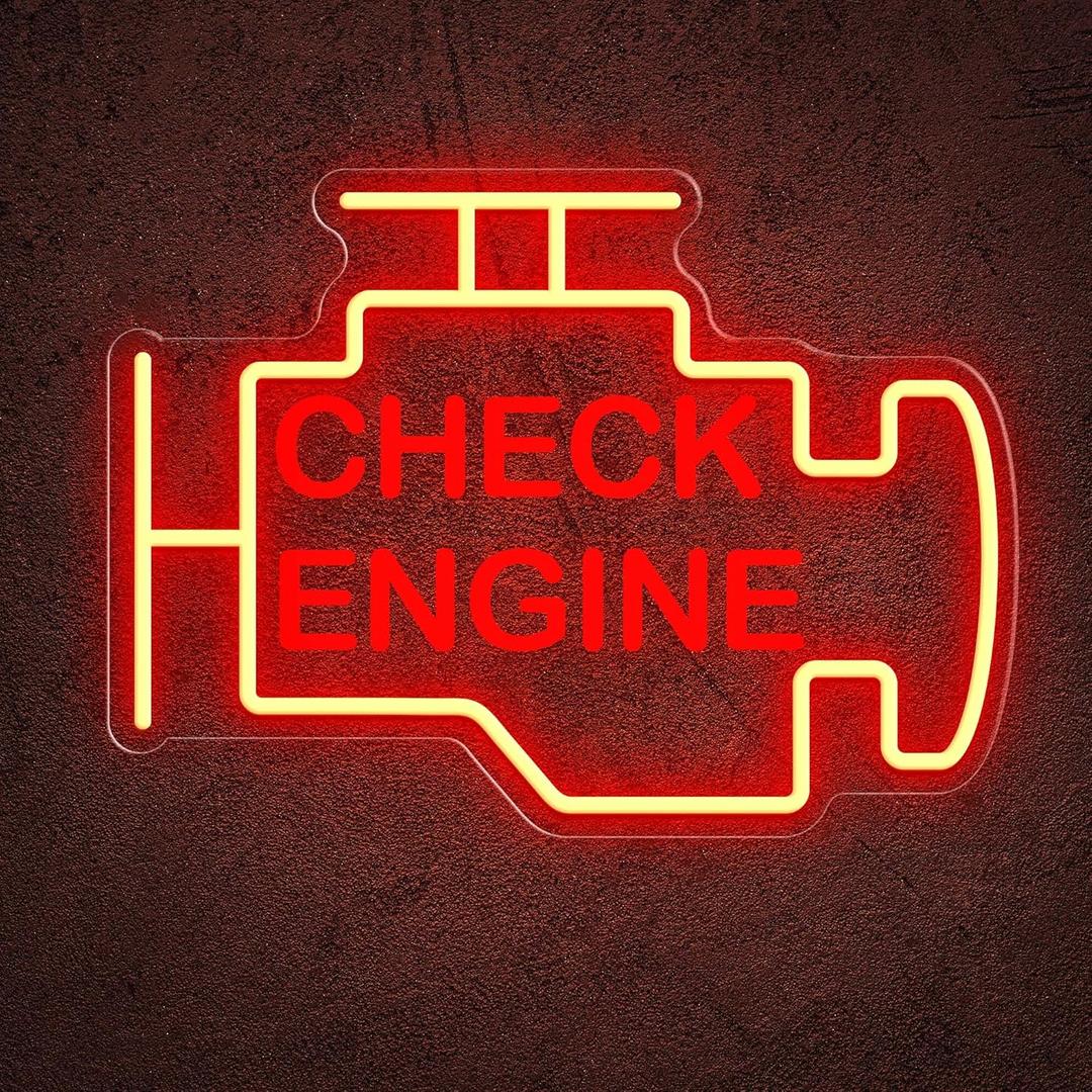 Check Engine Neon Sign, 15 * 11in Garage Led Neon Light, Dimmable LED Neon Signs for Wall Decor, Powered by USB Neon Sign, Wall Art Gift for Men, Neon Signs for Man Cave Garage Room Auto Repair Shop