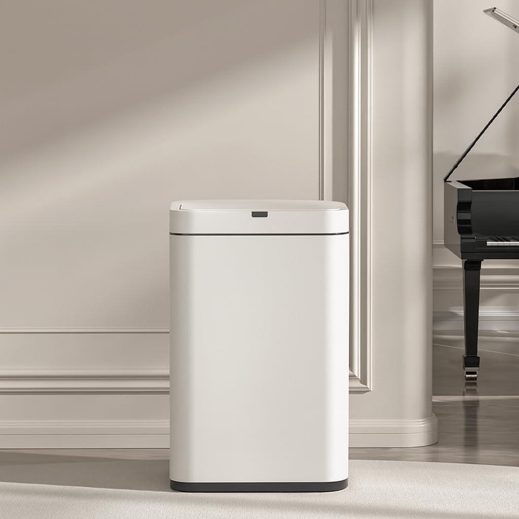 2.4 Gallon / 9L Small Motion Sensor Trash Can, Stainless Steel Automatic Trash Bin, Touchless Electric Garbage Can for Bathroom, Bedroom, Under Desk, Silver (White 2.4 Gallon Stainless Steel)