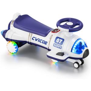 12V Dual Motor Electric Wiggle Car with Pedal for Kids, 2 in 1 Wiggle Car Ride On Toy, Rechargeable Battery, Infinitely Variable Speed Mode and Anti-Tipping Design, Flashing Wheels, Bluetooth