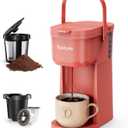 Tastyle Single Serve One Cup Coffee Maker, for K Cups and Grounds, Mini Coffee Maker with Portable Handle, 6 to 12 Oz Brew Size, for Travel, Camping, Office, RV and Dorm, 120V, Salmon Pink