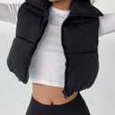 Womens Winter Warm Padded Crop Vest Lightweight Sleeveless Puffer Vest (Brown, XL)