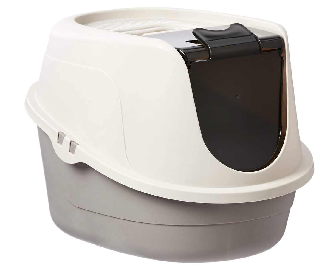 Amazon Basics No-Mess Hooded Enclosed Cat Litter Box with Odor Control and Swinging Door, Standard, 21" x 16" x 15", Multicolor