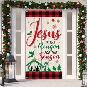 Tiamon Christmas Jesus Religious Door Cover Xmas Holy Night Door Backdrop Jesus Is the Reason for the Season Decoration for Christmas Party Hanging Decor, 70.8 x 35.5 Inches (Classic)