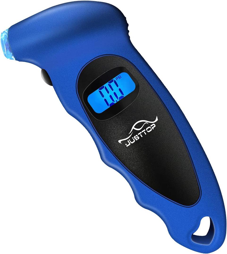 JUSTTOP Digital Tire Pressure Gauge, 150PSI 4 Setting for Cars, Trucks and Bicycles, Backlit LCD and Non-Slip Handle, Easy and Accurate Reading (Royal Blue)