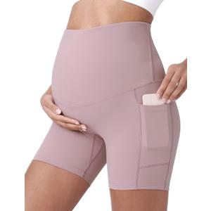 POSHDIVAH Women's Maternity Yoga Shorts Over The Belly Bump Summer Workout Running Active Short Pants with Pockets 5"/8" (Medium)