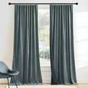RYB HOME Dusty Blue Velvet Drapes for Baby Boy Bedroom, Thermal Insulated, Light Blocking, Floor-Length Velvet Curtains with Hook Belt for Modern Home Decor, 52" W x L90 L, 2 Panels Set