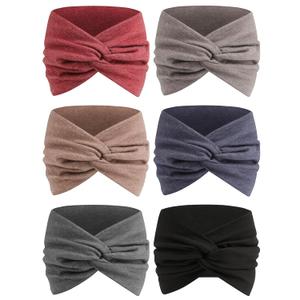 Extra Wide Headbands for Women, 7'' Large Cotton Like Turban Knotted Bandana Head Bands for Women Non Slip, Boho Headbands for Women's hair bands for women's hair 6 Pack