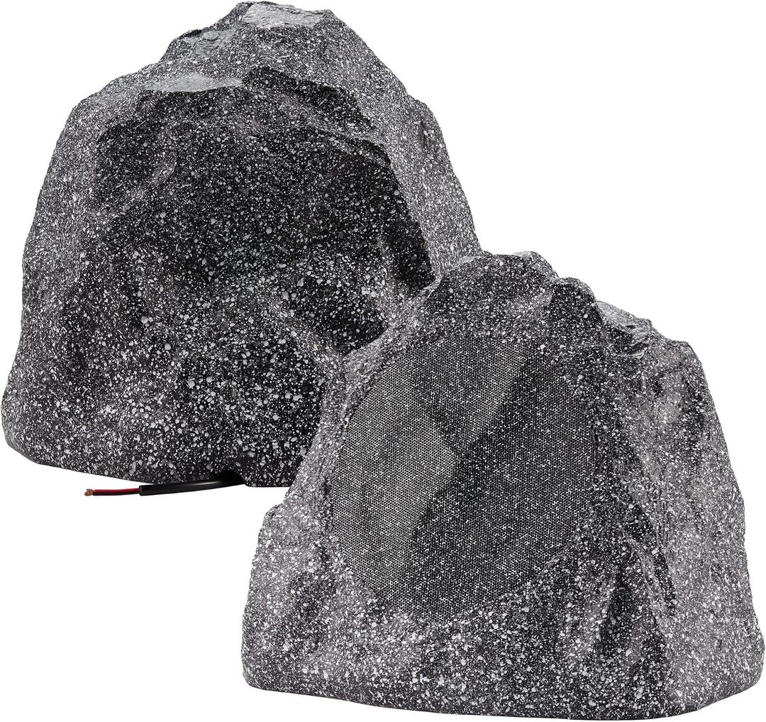 Theater Solutions 2R8G Outdoor Granite 8" Rock 2 Speaker Set for Deck Pool Spa Yard Garden