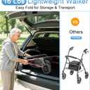 16 Pounds Lightweight Walkers for Seniors with Seat, Narrow Rolling Walker with 4 Puncture-Resistant Wheels, 5-Level Height Adjustable, 300 lbs Weight Capacity (Red)