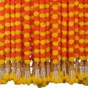 Marigold Garland for Decoration 5 Pcs of 5 feet Long Strands Artificial Marigold Flowers with Bell, Indian Dcor for Pooja/Diwali Decorations/Christmas (Orange + Yellow)