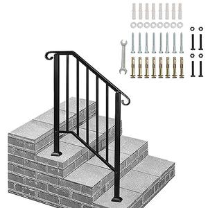 VINGLI Handrails for Outdoor Steps, Stair Handrail Fits 2 to 3 Steps, Wrought Iron Hand Rail Stair Railing Kit for Concrete Steps, Porch Steps or Wooden Steps VINGLI Handrails for Outdoor Steps, Stair Handrail Fits 2 to 3 Steps, Wrought Iron Hand Rail Stair Railing Kit for Concrete Steps, Porch Steps or Wooden Steps