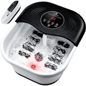 Collapsible Foot Spa with Heat, Bubble, Red Light & Temp Control - Foot Bath Massager with 8 Shiatsu Massage Rollers, Pumice Stone & Timer, Soaking Tub for Relaxation & Pain Relief - Gifts Ideas (Dark Black)