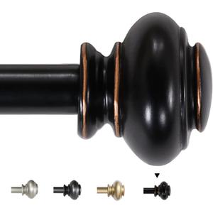 H.VERSAILTEX Single Window Curtain Rods for Windows 28 to 48 Inches Adjustable Decorative 3/4 Inch Diameter with Classic Finials, Black 