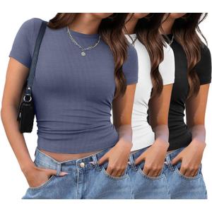XIEERDUO Women's Short Sleeve Crew Neck Slim Fit T Shirts 2024 Y2k Clothes Spring Summer Basic Going Out Tops 1 Pack (XX-Large)