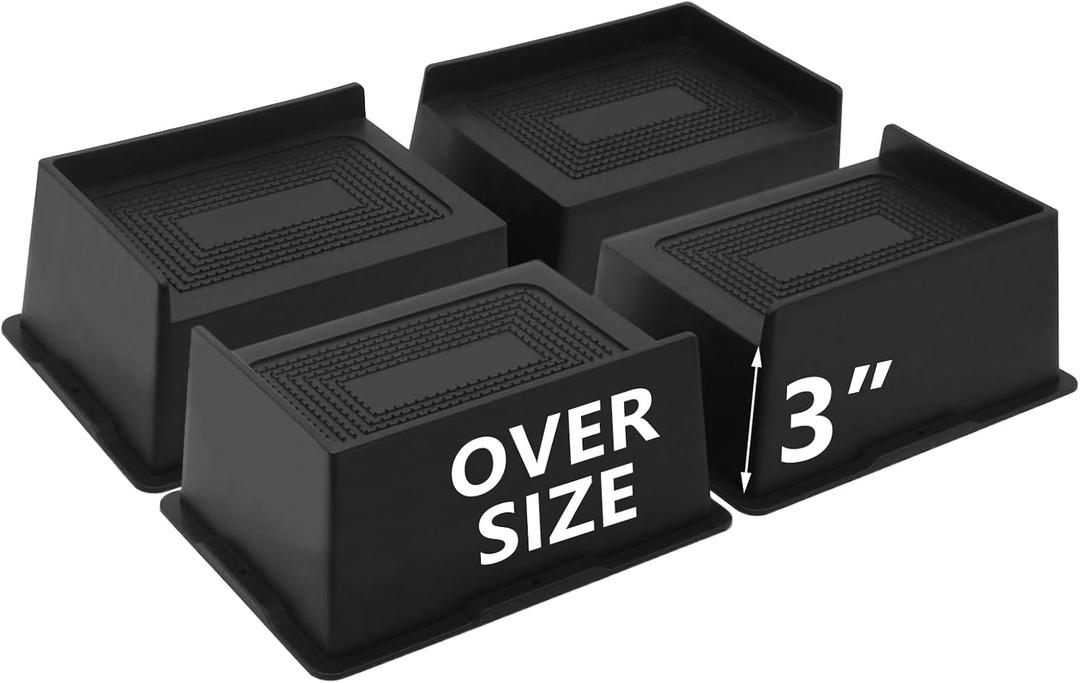4 Pack Bed Risers 3 inch, Oversized Furniture Risers Heavy Duty, Extra Wide Bed Lifts Risers for Couch, Table, Sofa, Dorm Twin XL, Desk, Bed Frame Risers Supports Up to 6,500 Lbs