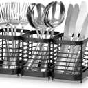 Utensil Holder, Stainless Steel Utensil Drying Rack for Kitchen Counter, Silverware Cutlery Flatware Holder Forks, Knives, Spoons, Chopsticks Organizer (Black) (9"Lx4"Wx4"H, Black)