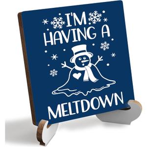 Christmas Decor Rustic Xmas Wooden Desk Decor Funny Seasonal Winter Holiday Christmas Decorations for Home Farmhouse Office Table Shelf Table Tiered Tray Merry Christmas Sign Plaque with Wood Stand 5