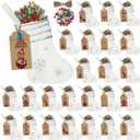 24 Set Mini White Christmas Stockings Set 6 Inch Faux Fur Xmas Hanging Stocking Small Plush Xmas Stocking with Sequin Snowflake Christmas Kraft Gift Tags (Silver,Stylish)