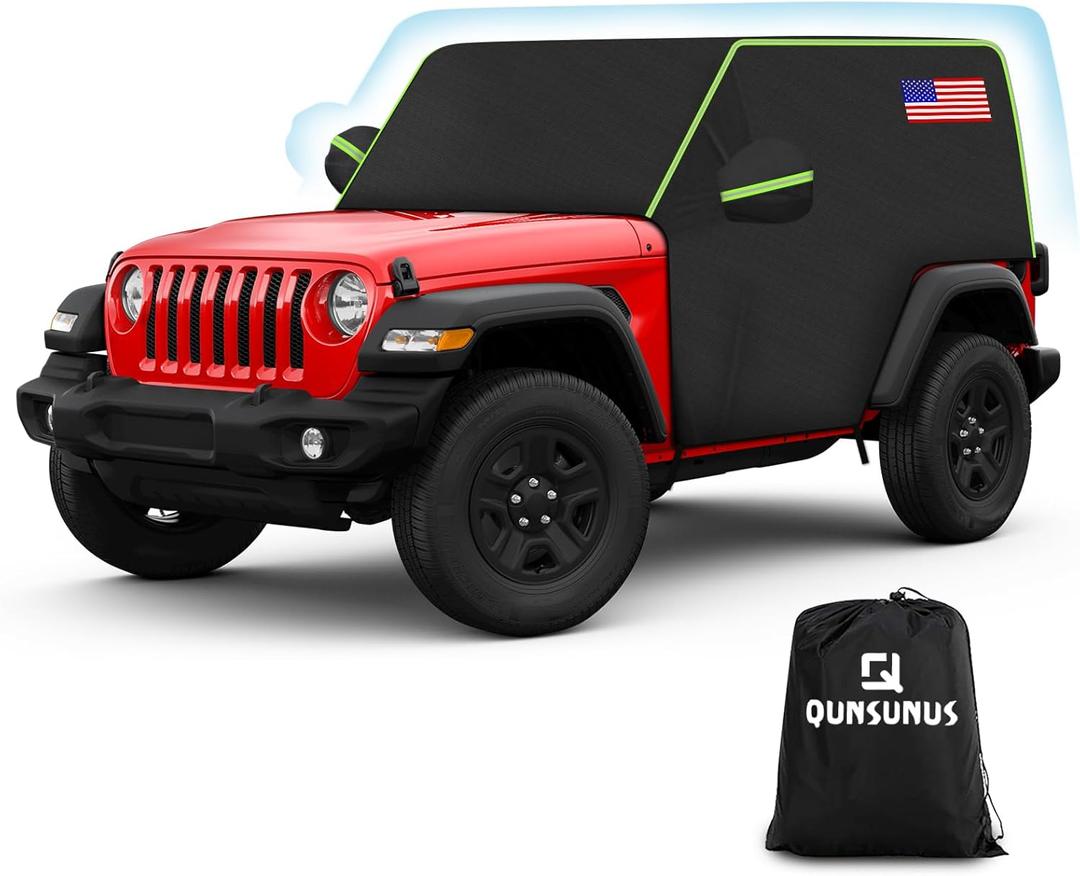 QUNSUNUS Cab Cover for Jeep JK JL 2 Door, Car Half Cover with Cotton Liner and Straps, Outdoor Car Cover Waterproof All Weather with Wind, Sun, UV and Dust Protection (black)