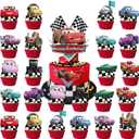 52Pcs Cars Birthday Party Supplies, Party Decorations Set Include Banner, Backdrop, Balloons, Hanging Swirls, Cake Cupcake Toppers, Tablecloth for Boys Girls Cars Theme Party