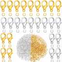 Grevosea 300PCS Lobster Claw Clasps with Open Jump Rings 12mm Metal Lobster Clasps for DIY Craft Bracelet Jewelry Making (Gold+Silver Clasp: 12x7mm+Ring:5mm)
