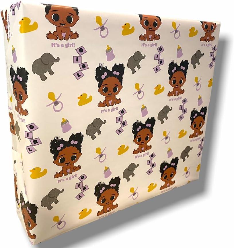 Makena Prints All Occasion Infant Baby Girl Premium Wrapping Paper with Cut Lines on Reverse (30 inches by 16 feet; 40sq ft per roll) for Birthdays, Weddings, Baby Showers, and more. Pink and white