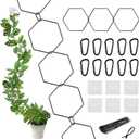 15 Ft Chain Trellis for Climbing Plants Indoor, 36 Packs Hexagon DIY Wall Trellis, Pothos Plant Climber Support, DIY Lengths Plant Support Stakes with Connect-Hooks, Ties, Hooks, Black