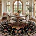 RELEANY Area Rugs 8ft Washable Non-Slip, Floral Vintage Distress Print Pattern Medallion Carpet for Living Room Bedroom Dining Room, Black Colorful Floral Dark Tan