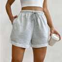 Women's Drawstring Waist Roll Up Hem Track Shorts Summer Casual Pockets Sweat Shorts (M)