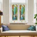 2 x Decorative Waterfall Stained Glass Window Film, Waterfall Stained Glass Window Film for Bathroom Door Heat Anti UV