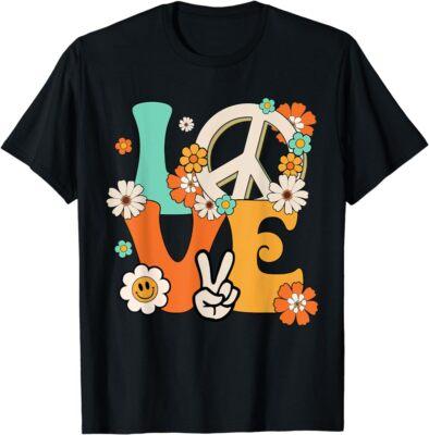 Peace Sign Love T Shirt 60s 70s Tie Dye Hippie Costume T-Shirt, Large