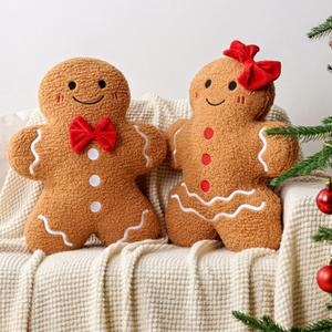 Christmas Decorations Indoor Throw Pillows: Cute Teddy Fleece Gingerbread Man Couple Christmas Pillows, Soft Stuffed Gingerbread Cushions Xmas Decor for Kids Home Sofa Bed Office Couch Living Room