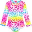 Baby Toddler Girl Long Sleeve Ruffle Swimsuit One Piece Zipper Rash Guard Bathing Suit with UPF 50+ Sun Protection 120