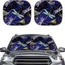 Renewold Dragonfly Stylish Windshield Sunshade Foldable 2-Piece Car Front Window Sunshade Blocks UV Rays Sun Visor, Titanium Silver Fabric Material, Universal Size