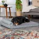 Furhaven Orthopedic Dog Bed for Large/Medium Dogs w/ Removable Bolsters & Washable Cover, For Dogs Up to 55 lbs - Plush & Almond Print L Shaped Chaise - Gray Almonds, Large