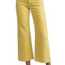 Allimy Women's Summer High Waisted Straight Ankle Wide Leg Ripped Jeans Frayed Hem Stretchy Cropped Capri Pants for Women Trendy Gold Yellow Size 10